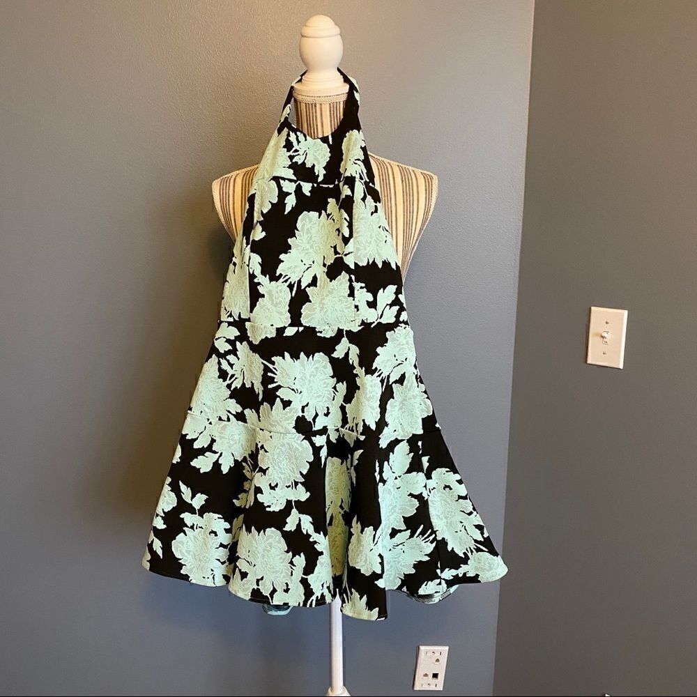 Parker Mint Green Black Floral Halter Dress XS - Picture 6 of 7
